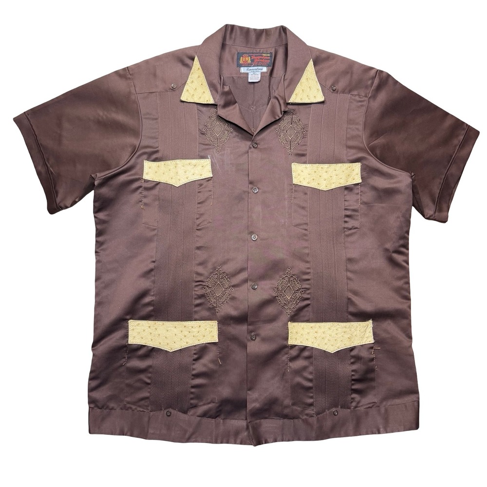 Vintage Guayabera brown cowboy Mexican Coachella festival vibe shirt